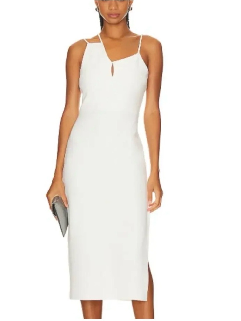 Amanda Uprichard White Midi Asymmetrical  Dress with Front Keyhole